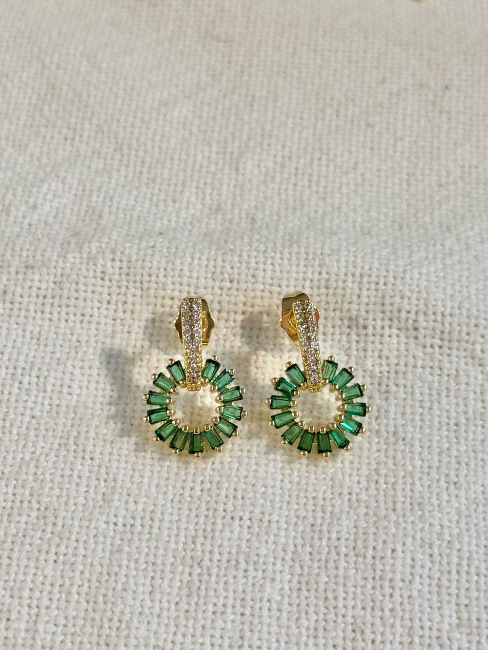 NEW! Gold Plated Green Crystal Earrings - Women Jewelry